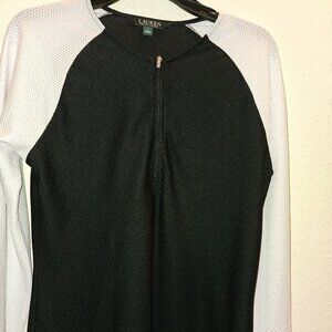 Minamalist Black Knit Thermal Lauren Ralph Lauren Quarter zip Stretch Logo Top L